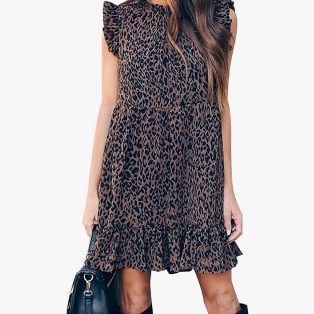 🌵Leopard Mini Sundress with Flutter Sleeves